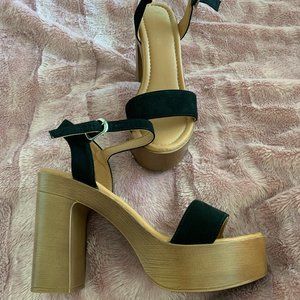 Black Suede Platform Block Heels